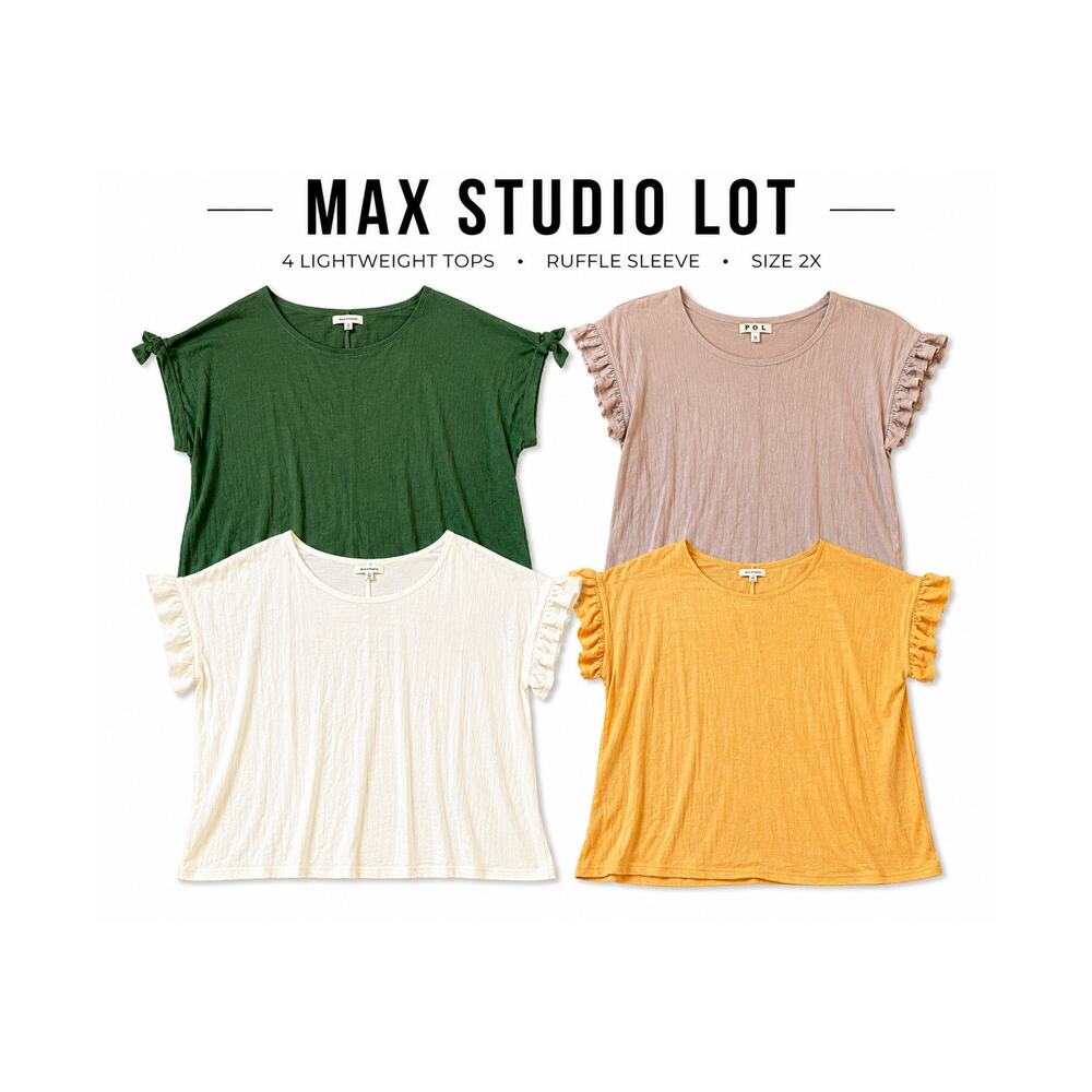 Lot Max Studio Top Womens Size 2X Green Tan Yellow White Lot of 4 Lightweight